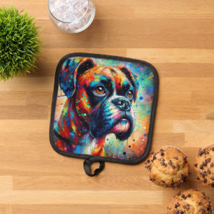 Impressionist Colourful Pop Art Boxer Dog Painting Pot Holder
