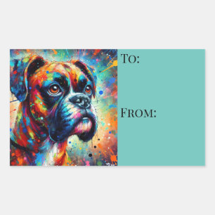 Impressionist Colourful Pop Art Boxer Dog Painting Rectangular Sticker