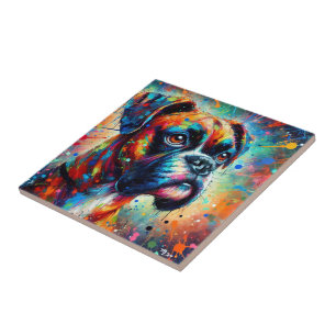 Impressionist Colourful Pop Art Boxer Dog Painting Tile