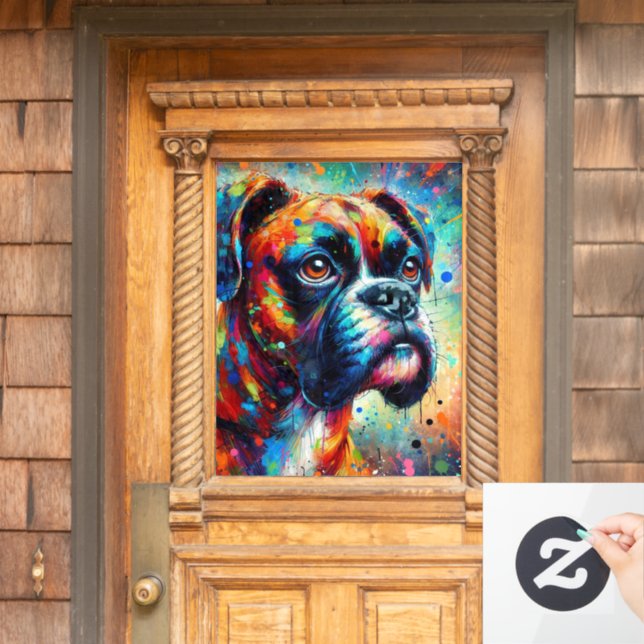 Impressionist Colourful Pop Art Boxer Dog Painting Window Cling (Home Door)