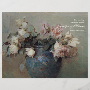 Impressionist Cream Pink Roses - Wedding Program