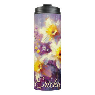 Impressionist Daffodil Floral Purple Personalised Thermal Tumbler