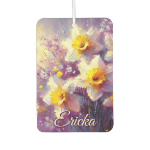 Impressionist Daffodil Floral Purple Personalized Car Air Freshener