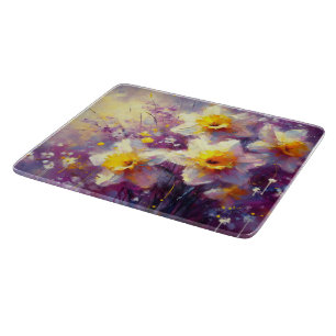 Impressionist Daffodil Floral Purple Yellow Art Cutting Board