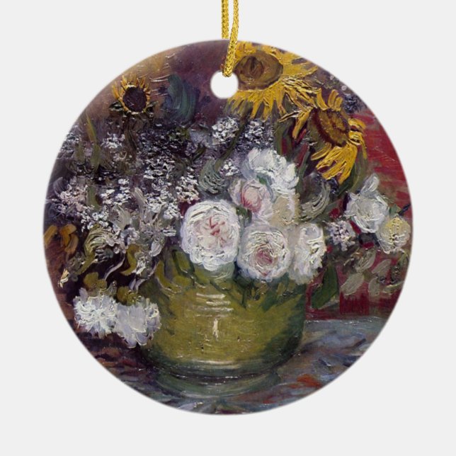 Impressionist Floral Still Life - Vincent van Gogh Ceramic Tree Decoration (Front)