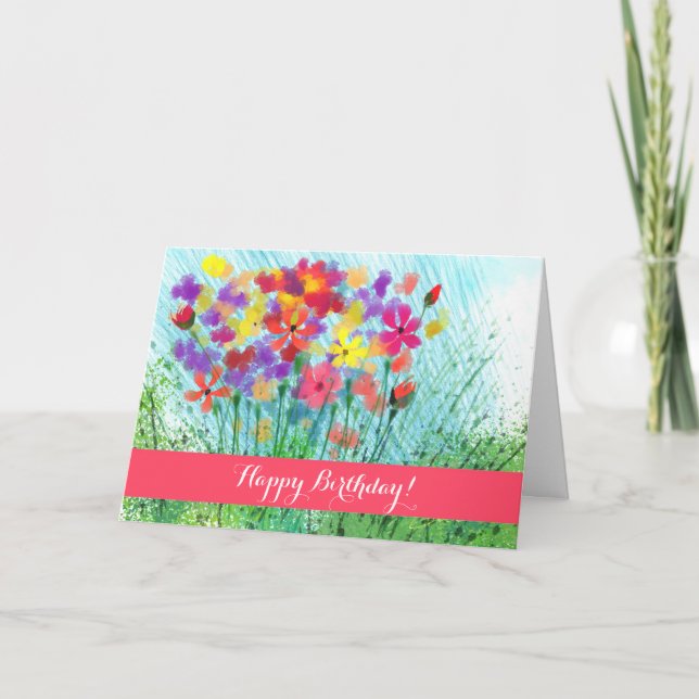 Impressionist Flowers Custom Birthday Card (Front)