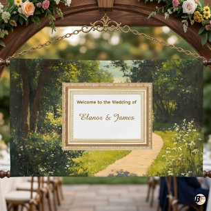 Impressionist Garden Path Wedding Welcome Backdrop Banner
