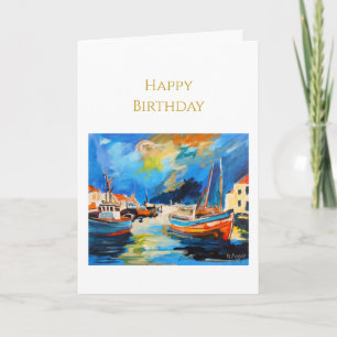 Impressionist Harbour Happy Birthday Card