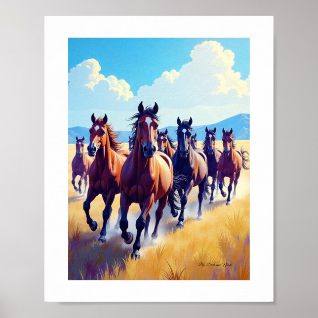 Impressionist Horse Painting | Wild Mustangs Art Poster (Front)