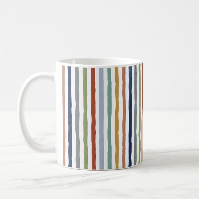 Impressionist-Inspired Colours Hand-Drawn Stripes Coffee Mug (Left)