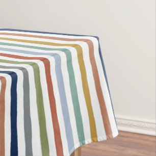 Impressionist-Inspired Colours Hand-Drawn Stripes Tablecloth