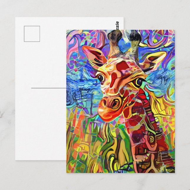 Impressionist Jungle Giraffe Portrait Painting Postcard (Front/Back)