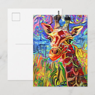 Impressionist Jungle Giraffe Portrait Painting Postcard