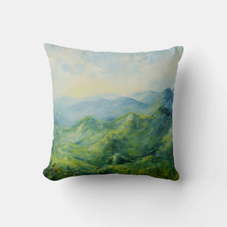 Impressionist Landscape: Lush Forested Mountain Cushion