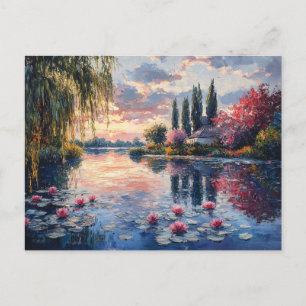Impressionist Landscape Willow Lotus Postcard