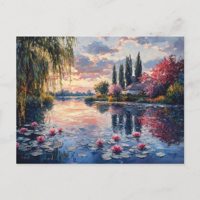 Impressionist Landscape Willow Lotus Postcard (Front)