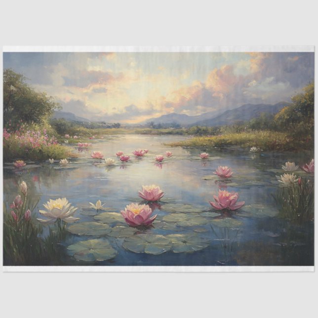Impressionist Lily Pads on the Pond Decoupage Tissue Paper (Front)