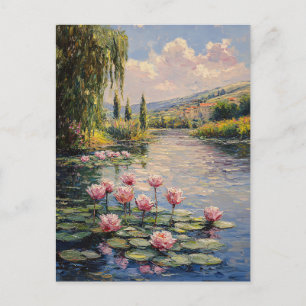 Impressionist Lily Pads Willow Tree Postcard