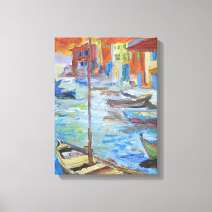 Impressionist Mediterranean Harbour Boats  Canvas Print