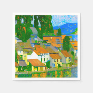 Impressionist Mediterranean Village by the Sea Napkin