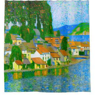 Impressionist Mediterranean Village by the Sea Shower Curtain