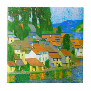 Impressionist Mediterranean Village by the Sea Tile