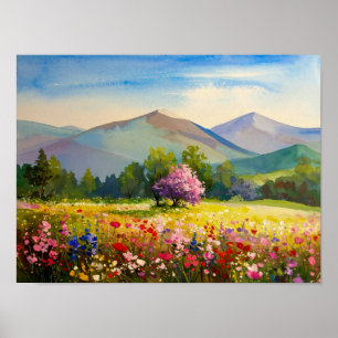 Impressionist Mountain Wildflower Meadow Wall Art