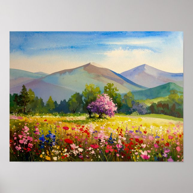 Impressionist Mountain Wildflower Meadow Wall Art (Front)