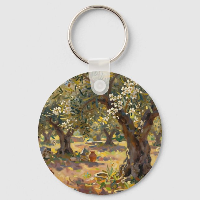 Impressionist Olive Grove Scene Key Ring (Front)
