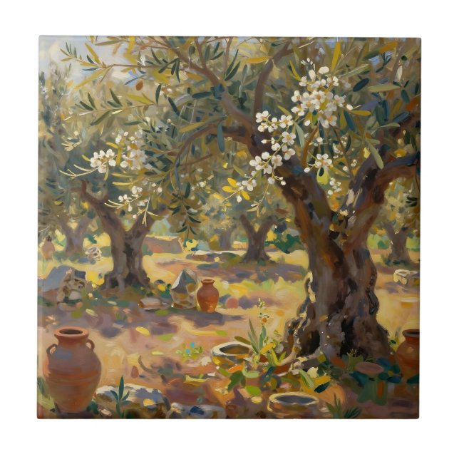 Impressionist Olive Grove Scene Tile (Front)