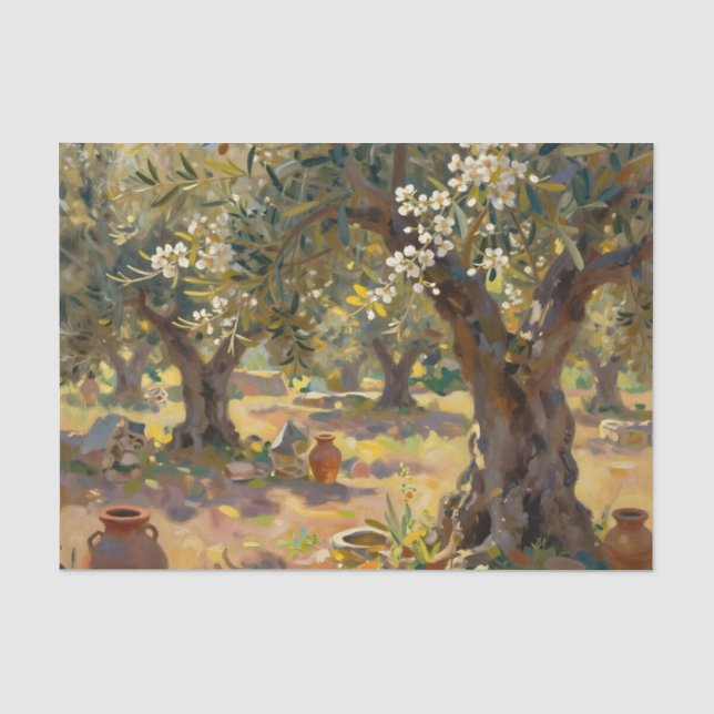 Impressionist Olive Grove Scene Tissue Paper (Front)