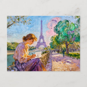 Impressionist Paris Riverside Postcard Writing Sce
