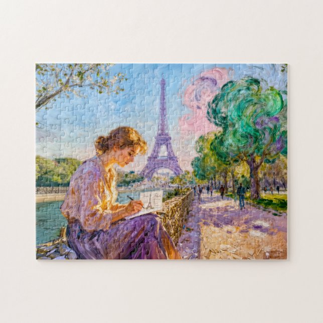 Impressionist Paris Riverside Postcard Writing Sce Jigsaw Puzzle (Horizontal)