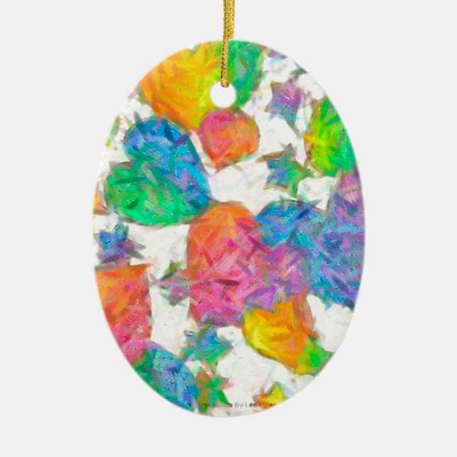 Impressionist Pastel Valentine Hearts Ceramic Tree Decoration (Front)