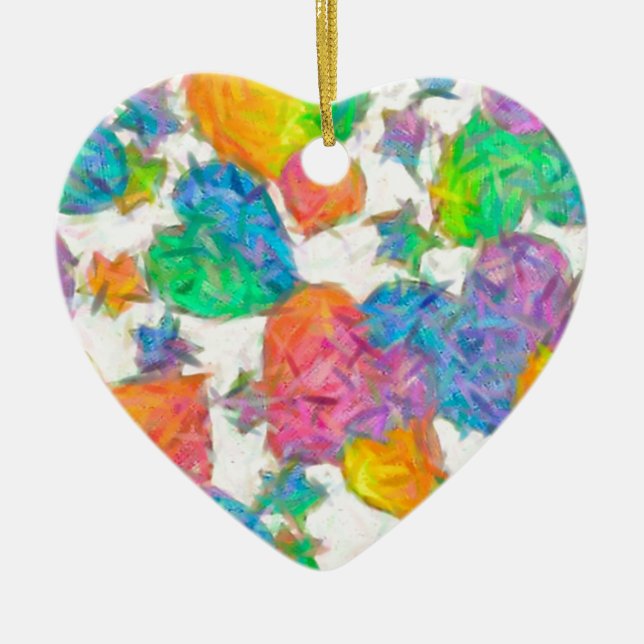 Impressionist Pastel Valentine Hearts Ceramic Tree Decoration (Front)