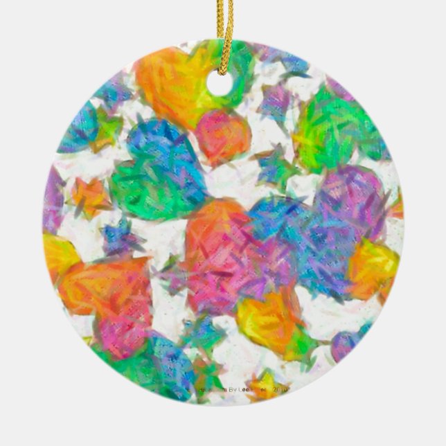 Impressionist Pastel Valentine Hearts Ceramic Tree Decoration (Front)