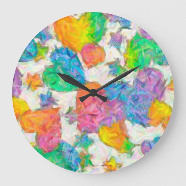 Impressionist Pastel Valentine Hearts Large Clock (Front)