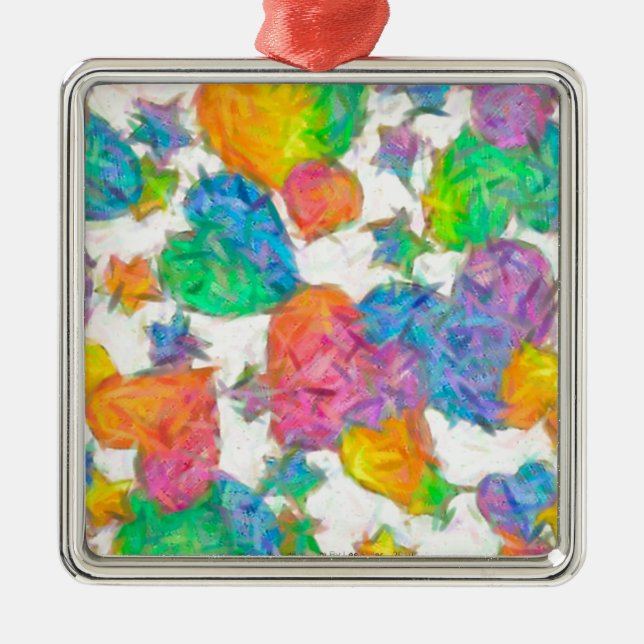 Impressionist Pastel Valentine Hearts Metal Tree Decoration (Front)