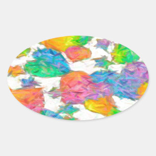 Impressionist Pastel Valentine Hearts Oval Sticker