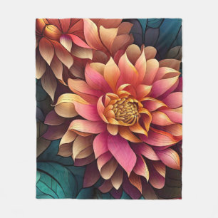 Impressionist Pink Dahlia  Fleece Blanket