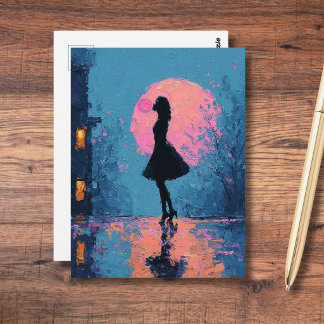 Impressionist Pink Moon Woman Bubble Gum Bubble Postcard
