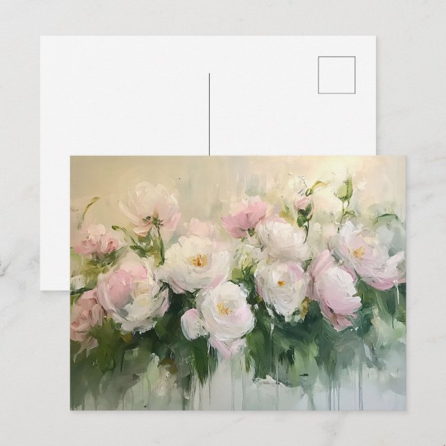 Impressionist Pink Roses Painting Postcard (Front/Back)