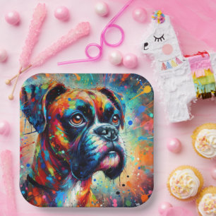 Impressionist Pop Art Boxer Dog Organisation Paper Plate