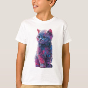 Impressionist Purple and Blue Galaxy Kitten Kids T-Shirt