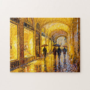 Impressionist Rainy City Evening with Soft Reflect Jigsaw Puzzle