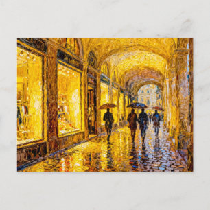 Impressionist Rainy City Evening with Soft Reflect Postcard