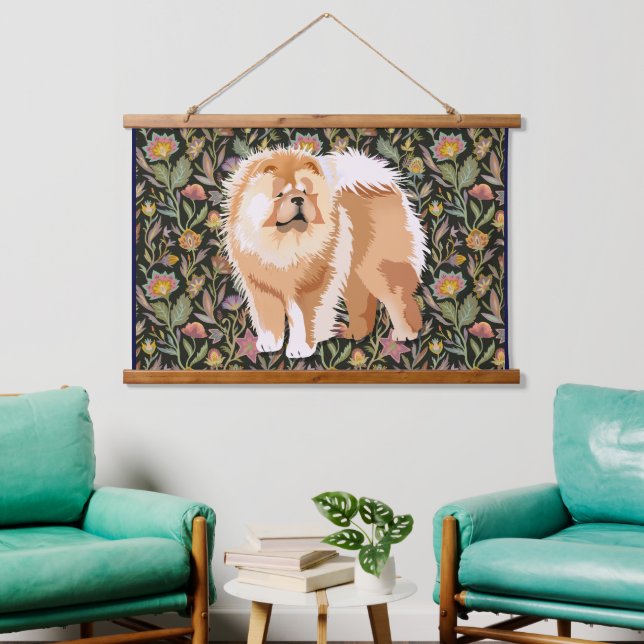 IMPRESSIONIST red chow wall tapestry wood topped (Living Room)