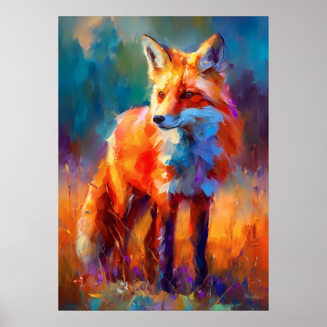 Impressionist Red Fox Wildlife Painting Poster (Front)