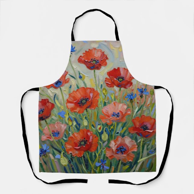 Impressionist Red Poppy Field Apron (Front)