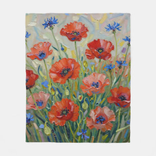 Impressionist Red Poppy Field Fleece Blanket